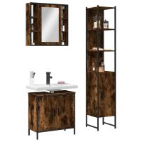 vidaXL Set de muebles baño 3 pzas madera contrachapada en color Roble ahumado/Negro | almacenamiento funcional diseño moderno para baño dormitorio sala - details 0