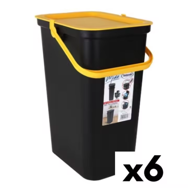 Cubo de Basura para Reciclaje Tontarelli Moda Amarillo Negro 24 L (6 Unidades) - 1