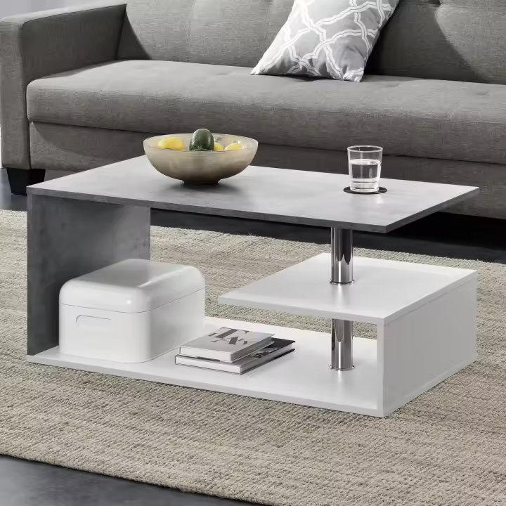 Mesa de centro Haarlem con estante aglomerado 90 x 50 x 41 cm - Blanco y Aspecto hormigón [en.casa] - 1
