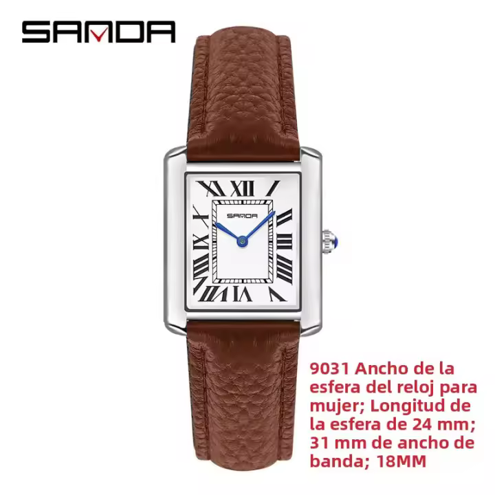 Reloj De Cuarzo SANDA Con Numeros Romanos En Cuero Acero Inoxidable Resistente Al Agua Para Hombres Y Mujeres Estilo Casual - 1