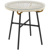 Outsunny Mesa Auxiliar de Ratán Sintético Mesa de Centro Redonda para Exteriores con Tablero de Vidrio Templado y Patas de Metal para Patio Jardín Balcón Ø50x50 cm - details 0