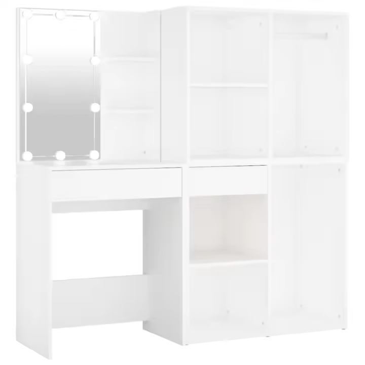 vidaXL Tocador con LED y 2 armarios madera contrachapada blanco - 1