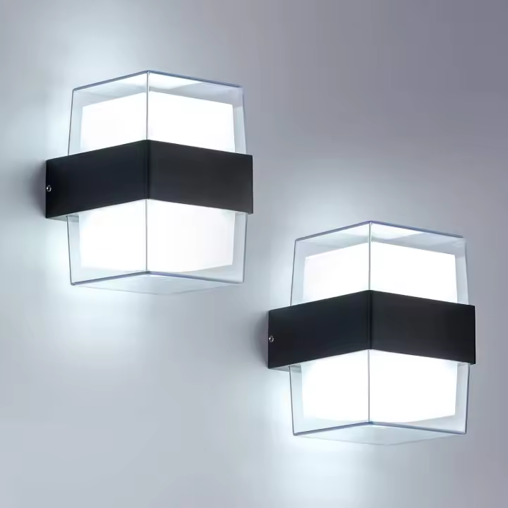 SOMY Aplique de pared para dormitorio 2 piezas 12W LED Aplique de pared para exteriores 6000K Lámpara de pared blanca fría IP65 Acrílico 960LM Para jardines, patios y paredes exteriores. Tamaño total: 105 x 90 x 130 mm Aplique de exterior - 1