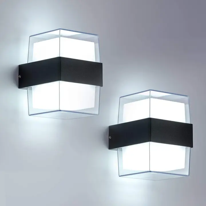 SOMY Aplique de pared para dormitorio 2 piezas 12W LED Aplique de pared para exteriores 6000K Lámpara de pared blanca fría IP65 Acrílico 960LM Para jardines, patios y paredes exteriores. Tamaño total: 105 x 90 x 130 mm Aplique de exterior - 1