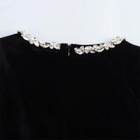 Vestido Negro Pequeño De Moda 2024 Para Mujer Con Cintura Francesa Y Detales De Perlas Vestido De Veludo Largo Manga Cerrada Casual - details 10