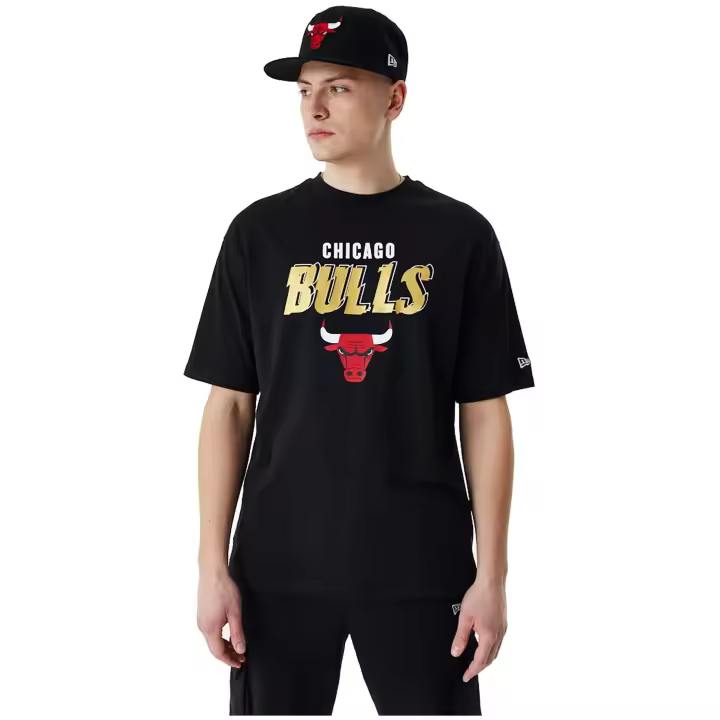 Camiseta de Manga Corta New Era Nba Chicago Bulls Team para hombre en color negro - 1