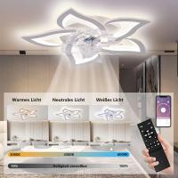 Ventilador de techo Silencioso LED con iluminación, Luz de Techo de dormitorio de 50 W, con mando a distancia y aplicación Lámpara regulable con ventilador 5 Luces Forma de Flor Pantalla acrílica Sala [Clase de eficiencia energética F] - details 5