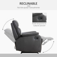 HOMCOM Sillón Relax Reclinable Manual Tapizado en PU con Reposapiés Retráctil Asiento y Respaldo Extra Acolchados para Salón Oficina Dormitorio 75x92x99 cm Marrón - details 3