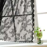 Cortina Corta De Encaje Negro Con Florales Blancos Decorativa Para Ventanas Pequeñas Y Puertas Protege La Privacidad Con Bolso De Percha - details 3