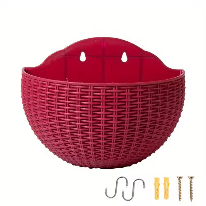 Maceta De Medio Círculo Estilo Europeo Imitación Rattan Colgante Para Pared Florero Para Exteriores Y Balcones Del Hogar - 1
