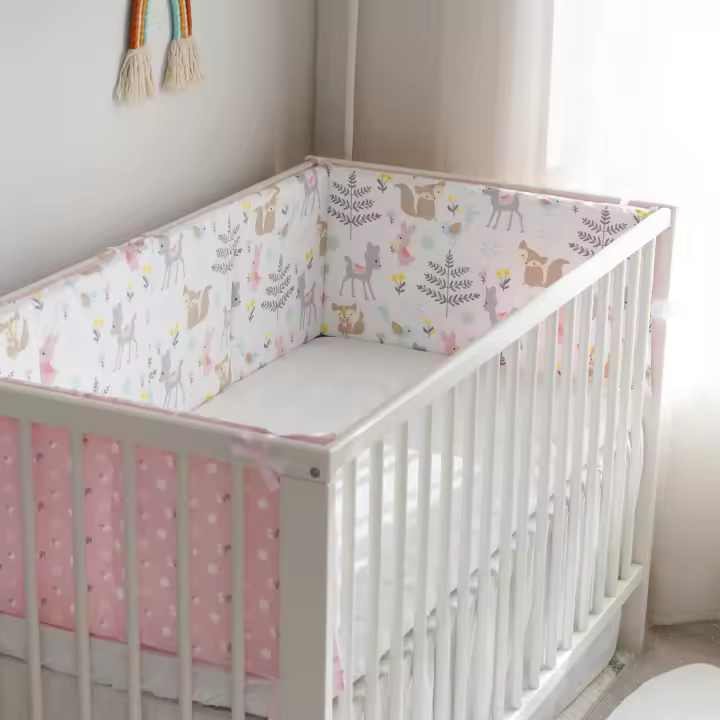 LALA - Barandilla de cuna para Bebe, Valla de Tela anticolisión, Algodón, Rosa, Pequeño Zorro, 120x30, a Pieza - 1