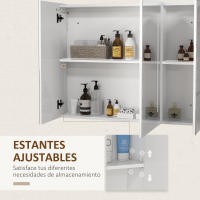 kleankin Armario con Espejo de Baño con Luz LED Mueble de Pared Colgante con 3 Puertas Estantes Ajustables Interruptor Táctil y USB 90x15x70 cm Blanco Brillante - details 5