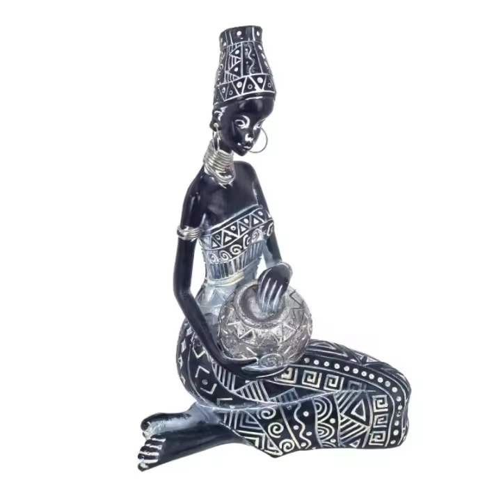 SIGNES GRIMALT Figura Africana de Resina Plateada - 20 X 10 X 17 Cm - Signes Grimalt - 1