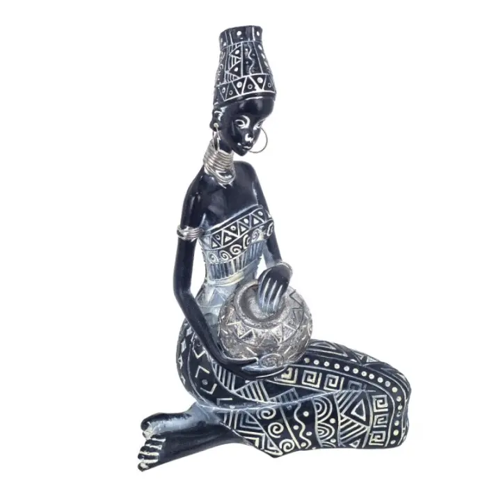 SIGNES GRIMALT Figura Africana de Resina Plateada - 20 X 10 X 17 Cm - Signes Grimalt - 1