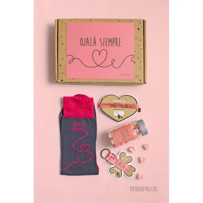 MARRONYNEGRO - Calcetines Ojalá Siempre - Incluye pulsera, llavero y chuches - Regalo especial para San Valentín, Aniversarios, Parejas y Novios - 80% algodón - Unisex. - 1