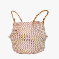 Bolsa De Almacenamiento Bohemia De Paja Con Estampado Rayado Y Florales Hecha a Mano Plegable Para Ropa Jardín Maceta - details 23