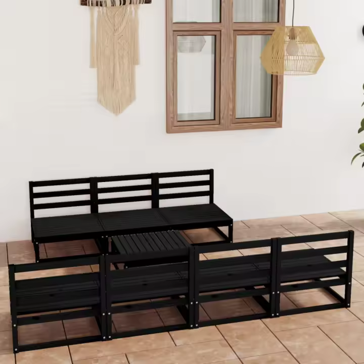 vidaXL Juego de muebles de jardín 8 piezas negro madera maciza de pino - 1