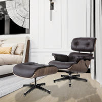 EU Stock TY304 Classic Recliner Light Walnut Armchair With Dark Brown Cowhide Black Big Head Foot 360° Swivel Lounge Chair Furniture Genuine Leather Recliner Chair Modern Lounge Chair with Ottoman for Home Living Room Office (Brown) - details 7