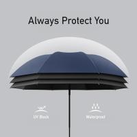 Paraguas redondo, pequeño, compacto, plegable, resistente al agua, portátil, manual, invertido, para viaje, mochila, bolso, talla única, color negro. - details 2