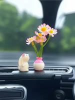 Adorno Interior Para Coche De Conejitos Y Flores Ornamentación Linda Y Sencilla Para El Ambiente Del Coche Material De Resina Peso Ligero - details 1