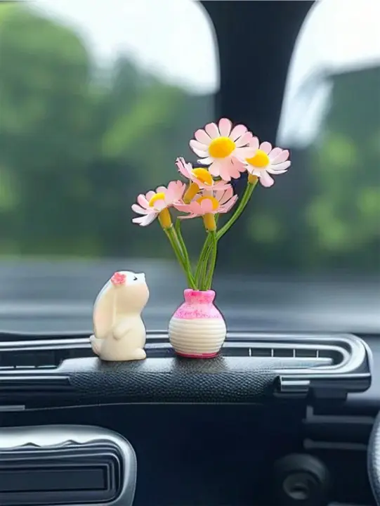 Adorno Interior Para Coche De Conejitos Y Flores Ornamentación Linda Y Sencilla Para El Ambiente Del Coche Material De Resina Peso Ligero - 1