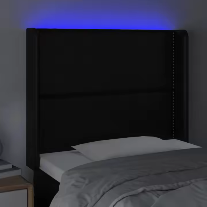 vidaXL Cabecero con LED cuero sintético negro 83x16x118/128 cm - 1