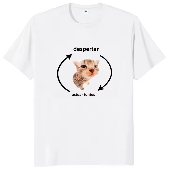 Camiseta De Gato Divertido Despierta Y Actúa Silvestre 100% Algodón Hombre Y Mujer Talla EU Estilo Gráfico Y2K Para Uso Diario Verano - 1