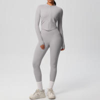 SSITO Traje de Yoga de 2 UDS., Conjunto Deportivo de Gimnasio para Mujer, chándales para correr con Cremallera, ropa Deportiva de entrenamiento, Camisa Deportiva Larga de manga, ropa de Yoga - details 32