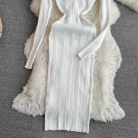 Vestido De Encaje Con Manga Larga Para Mujer Ropa De Fiesta Retro O-Neck Ajustado Estilo Coreano Poliéster Mid-Calf - details 43