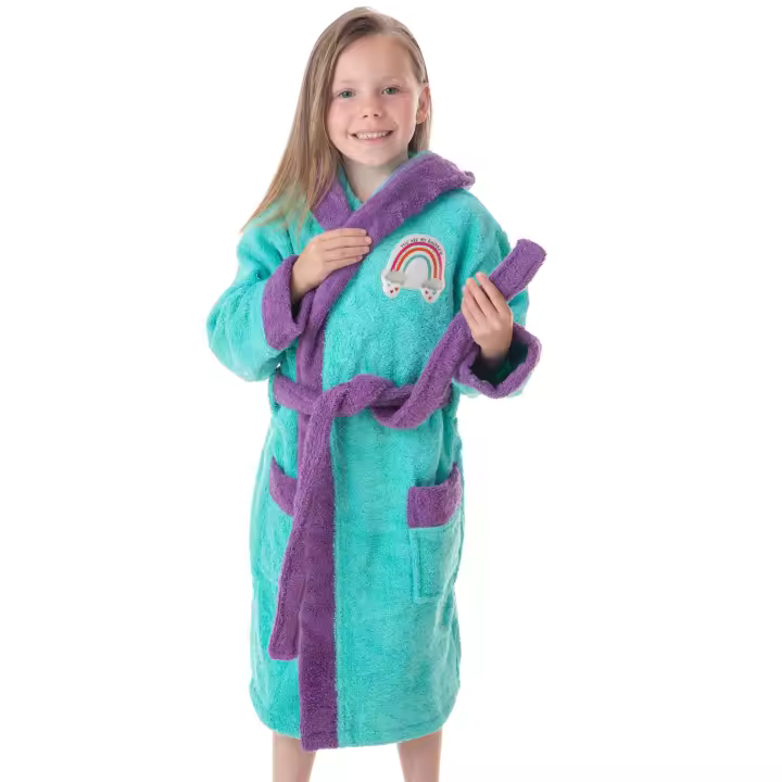 Dhestia Home Albornoz de Ducha y de Baño para Niñas Infantil 100% Algodón Capucha y Bolsillos - Bata de Baño y Albornoz Toalla Infantil - 1