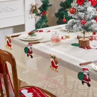 Mantel De Encaje Con Bordado De Santa Claus De Dibujos Animados En Color Oliva Para Fiesta De Navidad Estilo Americano Máquina Lavable Y Reutilizable - details 8