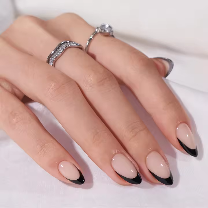 Uñas postizas Cortas con pegamento, 24 piezas de uñas postizas de gel elegant con forma de Almendra, Uñas postizas semitransparentes reulizables para Mujeres - 1