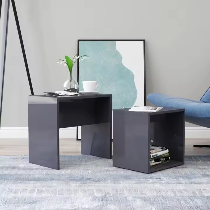vidaXL Juego mesas centro madera contrachapada gris brillo 48x30x45 cm - 1