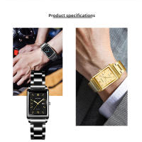 Reloj De Lujo Para Hombre De Marca Top Fashion Cuadrado Oro Plata Cuarzo Correa De Acero Inoxidable Estilo Élégante Y Casual Resistente Al Agua - details 1