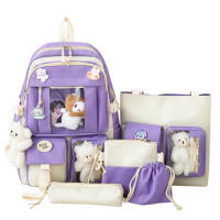 Mochila Kawaii Para Mujer 5pcs Estilo Coreano Lindo Para Estudiantes Niñas Sets De Mochilas Escolares De Lona Con Cierre De Cremallera - details 5