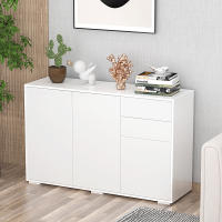 HOMCOM Aparador de Salón con 3 Puertas 2 Cajones Estante Interior Regulable Mueble Auxiliar de Almacenamiento Antivuelco 117x36x74 cm Blanco Brillante - details 1