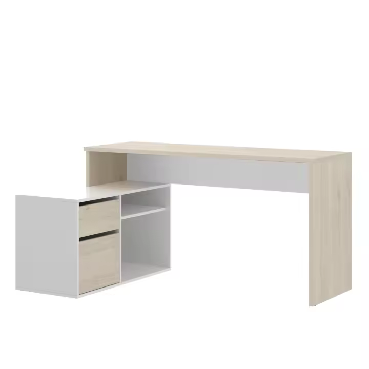 Dekit Mesa de Escritorio en L con Almacenamiento ROX - Natural/Blanco Brillo - 1