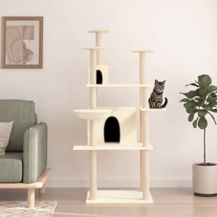 vidaXL Rascador para Gatos con Postes Árbol Torre de Escalada Sisal Color Crema,  Gris claro,  Gris oscuro y mas - 1