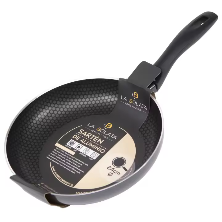 Sartén Antiadherente The Secret Home - Varios Diámetros - Mango de Silicona - Apta para Cocina Eléctrica, de Gas, Vitrocerámica E Inducción - Fabricada en Aluminio - Color Negro - 1