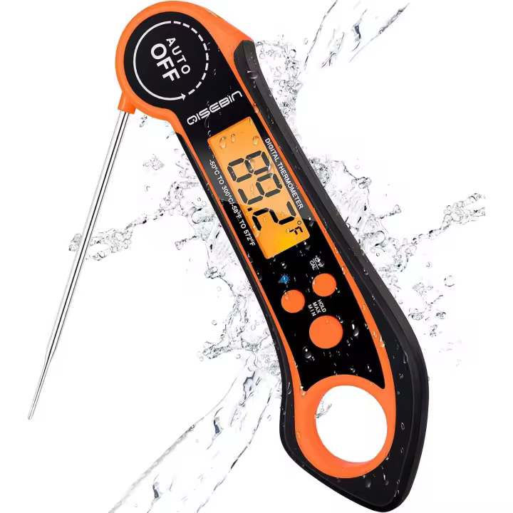 Termómetro digital de cocina de lectura, termómetro para carne con precisión de ±0,5 ℃, encendido y apagado automático y sonda larga, termómetro para alimentos para vino, cerveza, carne, horno y aceite (naranja) - 1