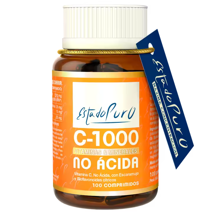Vitamina C No Ácida 1000 mg Estado Puro  100 Comprimidos con Escaramujo y Bioflavonoides Cítricos  Alta Absorción, No Irritante (En forma de Ascorbato de Calcio)  Vegana, Sin Gluten  Tongil (1) - 1