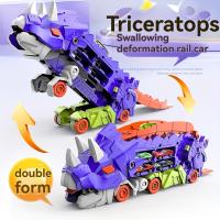 Modelo De Coche Dinosauro Triceratops Desplazable Para Niños Juguete Educativo De Plástico ABS Con Carretera Plegable Y Retroceso - details 10