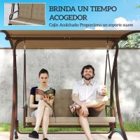 Outsunny Columpio de Jardín Exterior de 3 Plazas Balancín de Jardín Exterior Convertible en Cama con Toldo Ajustable Protección UPF30+ y Cojines Carga 330 kg 200x120x175 cm Caqui - details 5