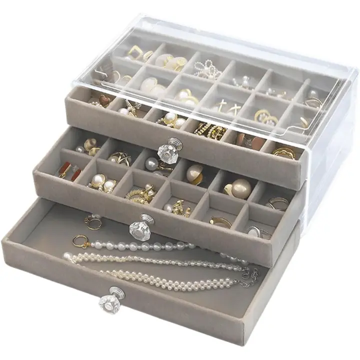 Caja de joyas con 3 anillos, Caja de almacenamiento de joyas para pendientes - 1