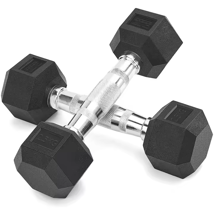 OVER SPORT Mancuernas 2,5x2 Kg Hexagonales ergonómicas con empuñadura de cromo y revestimiento de caucho,  para Hacer Deporte en casa. Pesas 2,5 x 2 Kilos. - 1