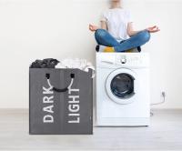Cesta grande plegable para la ropa sucia, con 2 compartimentos, para dormitorio, de tela (gris oscuro) - details 3