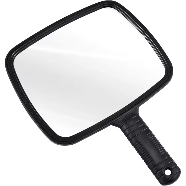 Espejo de mano profesional - Espejo de maquillaje para peluquería y salón - Herramienta de peinado con asa para viajes - 20 x 17,5 cm - Negro - 1