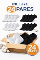 SKYNED Pack 24 Pares Calcetines Deportivos 95% Algodón - Hombre y Mujer - Tobilleros para Pádel y Gym - Blancos y Negros - details 0