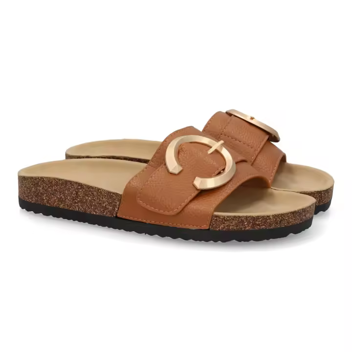 PuntoSalao Sandalias planas cómodas bio en pala para mujer color camel VR5-1757 - 1