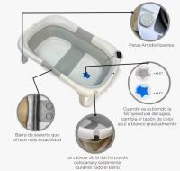 Portable foldable baby bathtub with built-in thermometer, non-slip mat, suitable for newborns, non-slip feet, safety plug, ergonomic design - details 3